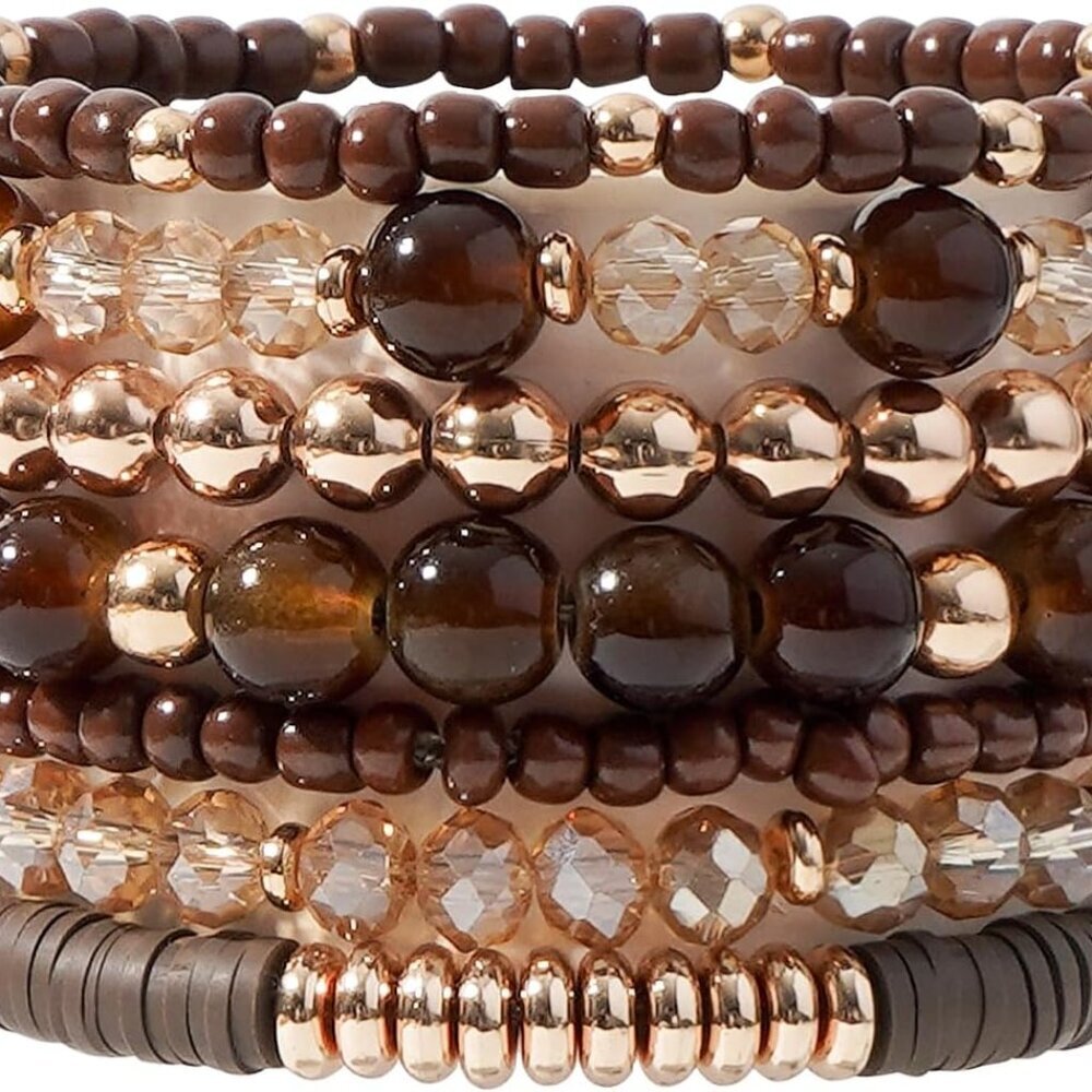 Surfer Heishi Clay Bead Bracelets for Women Bohemian Stackable Gold Plated Beade